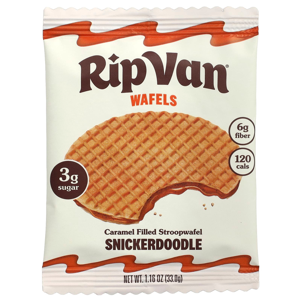 Rip Van Wafels, Snickerdoodle, строопвафель с карамельной начинкой, 4 упаковки по 33 г (1,16 унции)
