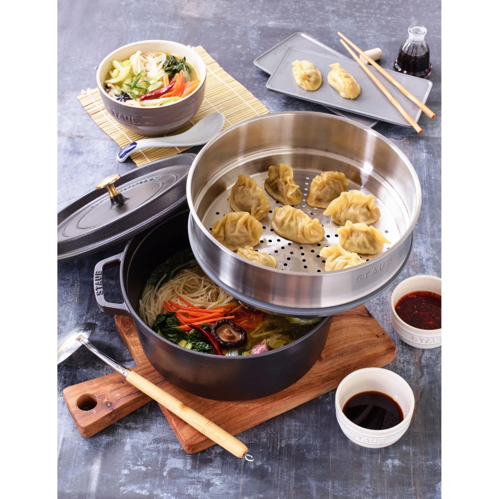 STAUB Чугунная кастрюля Cocotte 24 см 3,8 л со вставкой-пароваркой черная EAN 3272340054372
