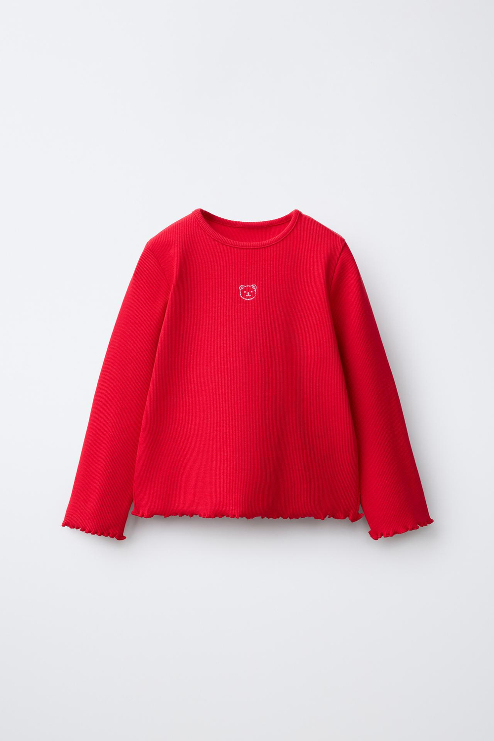ZARA ЛОНГСЛИВ В РУБЧИК С ВЫШИВКОЙ, КРАСНЫЙ