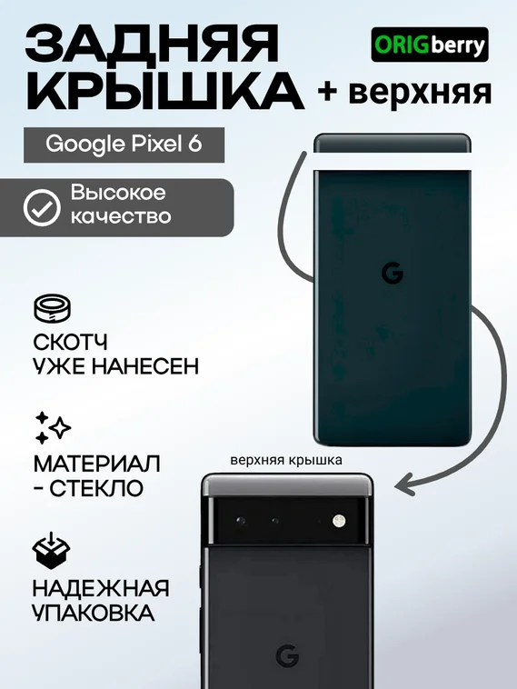 Комплект задняя и верхняя крышка для Google Pixel 6 черная (Stormy black)