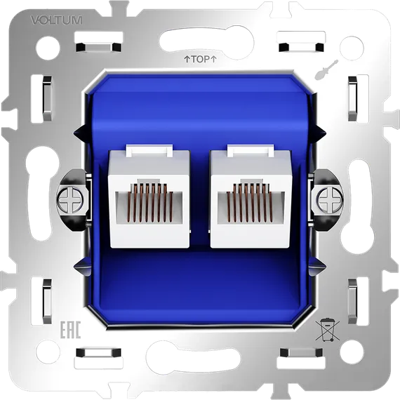 Механизм розетки компьютерной двойной RJ45+RJ45 Cat 6 Voltum S70 VLS0602M