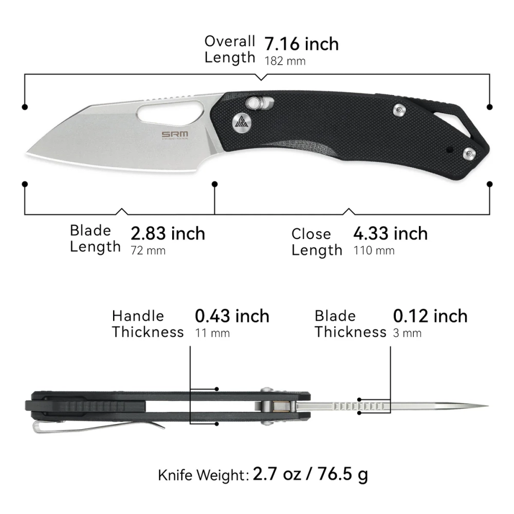 Нож складной SRM 261M-GB Cub Beadblast (154CM, Black G10)
