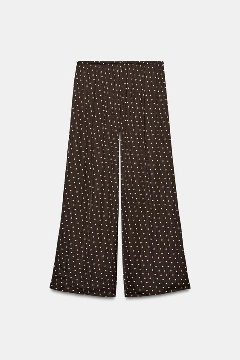 ZARA СВОБОДНЫЕ БРЮКИ ПАЛАЦЦО В ГОРОШЕК, КОРИЧНЕВЫЙ/ЭКРЮ