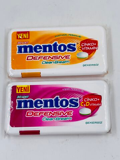 MENTOS набор освежающих пастилок с цинком и витаминами (2 шт. по 21 г) Defensive CleanBreath, апельсин и вишня, без сахара, 42 г, Турция