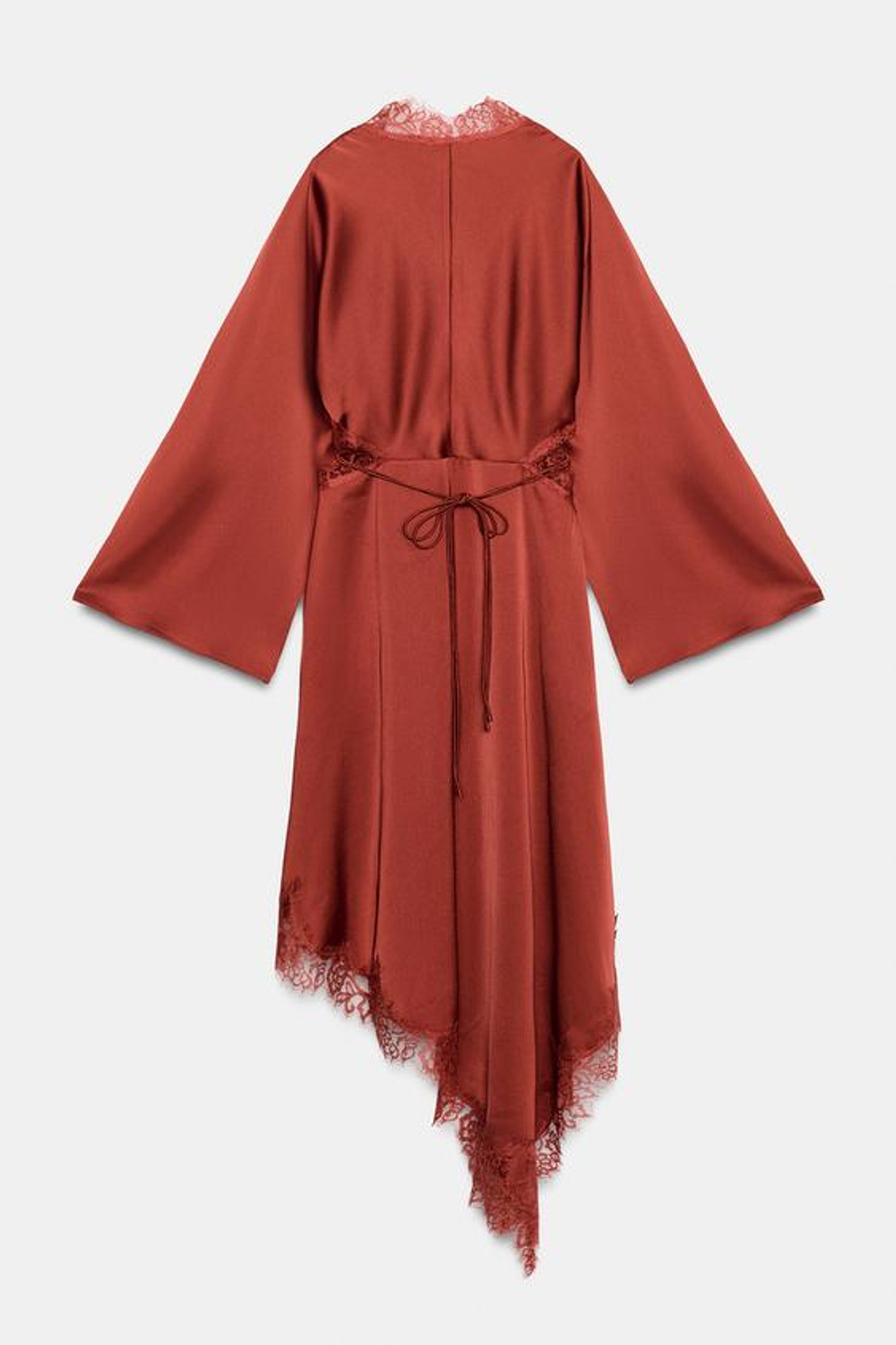 ZARA АТЛАСНОЕ ПЛАТЬЕ С КРУЖЕВОМ — ZW COLLECTION, ТЕМНО-РОЗОВЫЙ