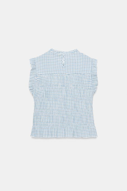 ZARA ТОП В КЛЕТКУ ВИШИ С ЭФФЕКТОМ ЖАТКИ, ЭКРЮ/СИНИЙ
