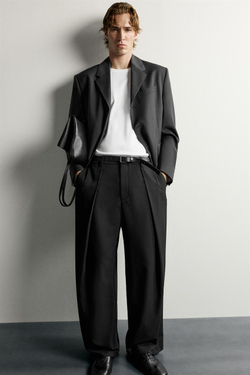 ZARA БРЮКИ RELAXED FIT СО СКЛАДКАМИ, ЧЕРНЫЙ
