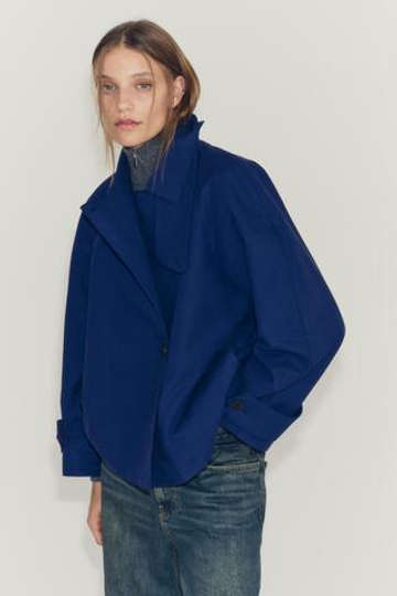 ZARA КОРОТКИЙ ТРЕНЧ — ZW COLLECTION, ЯРКО-СИНИЙ