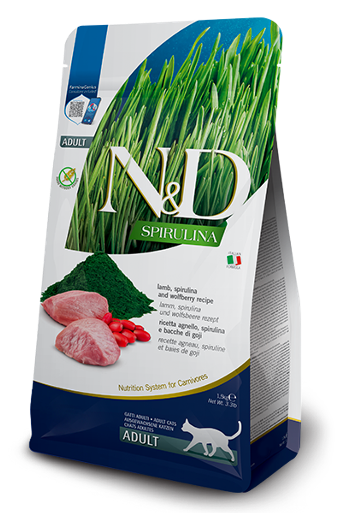 Сухой корм FARMINA N&amp;D SPIRULINA для взрослых кошек с ягненком и ягодами годжи - 1,5 кг
