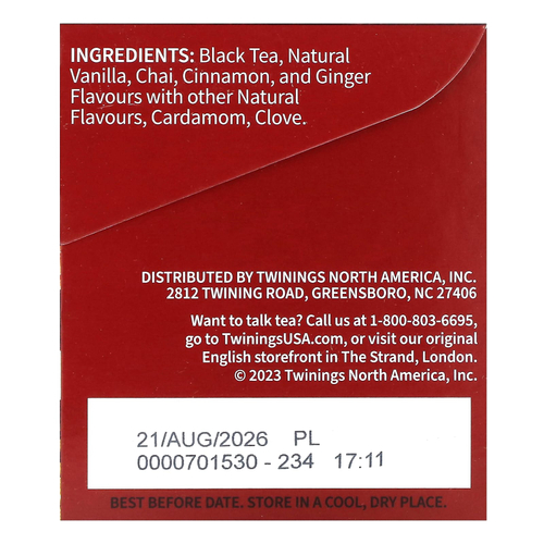 Twinings, ароматизированный черный чай, французская ваниль, 20 чайных пакетиков, 40 г (1,41 унции)