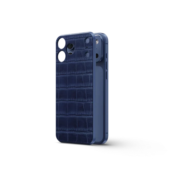 Чехол для iPhone 17 на магните - Натуральная кожа - Тёмно-синий