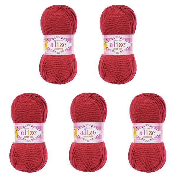 Пряжа Alize (Ализе) Cotton Gold / уп.5 мот. по 100 г, 330м, 390 вишня A