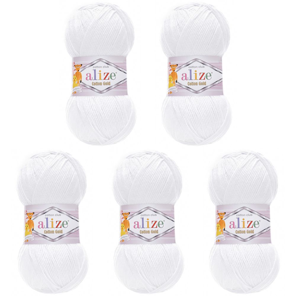 Пряжа Alize (Ализе) Cotton Gold / уп.5 мот. по 100 г, 330м, 055 белый A