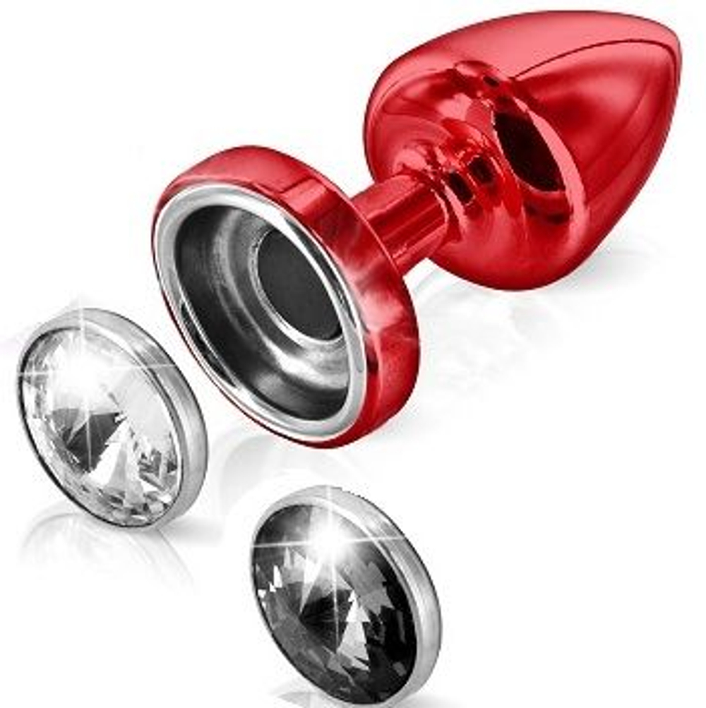 Красный анальный плаг Anni Magnet T1 Red Cristal/black с 2 заменяемыми кристаллами - 6 см. (Цвет: красный)