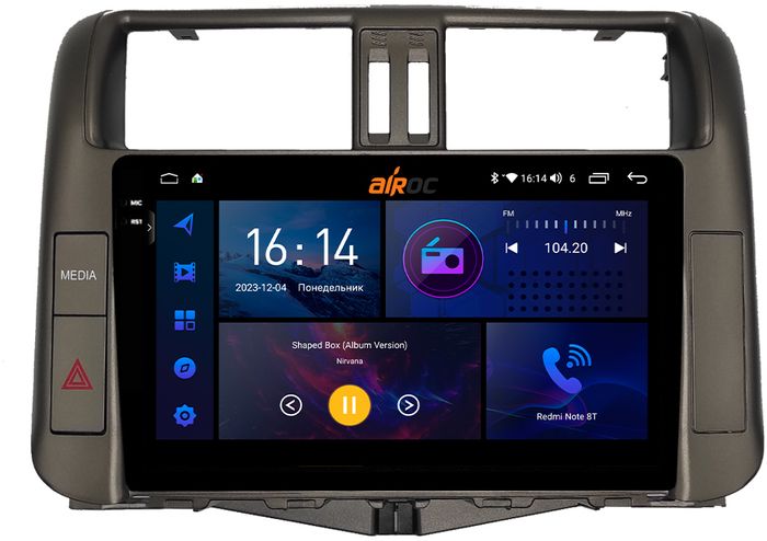 Магнитола для Toyota Land Cruiser Prado 150 2009-2013 (поддержка круг.обзора - опция) - AIROC 2K RI-1114 Android 12, Быстрая, QLed+2K, CarPlay, SIM-слот