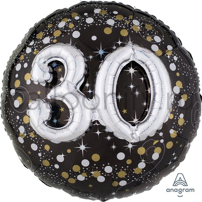 Фольгированная фигура, круг, HB Sparkling Birthd 30 gold P75,32"/81СМ