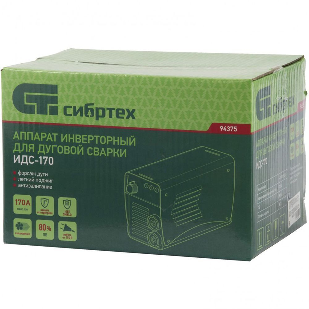 Сварочный аппарат инверт, Сибртех, ИДС-170, 170 А, электрод