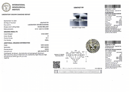 Лабораторно-выращенный бриллиант Кр-57 5.14-5.20 мм D/VS1 0.52 ct