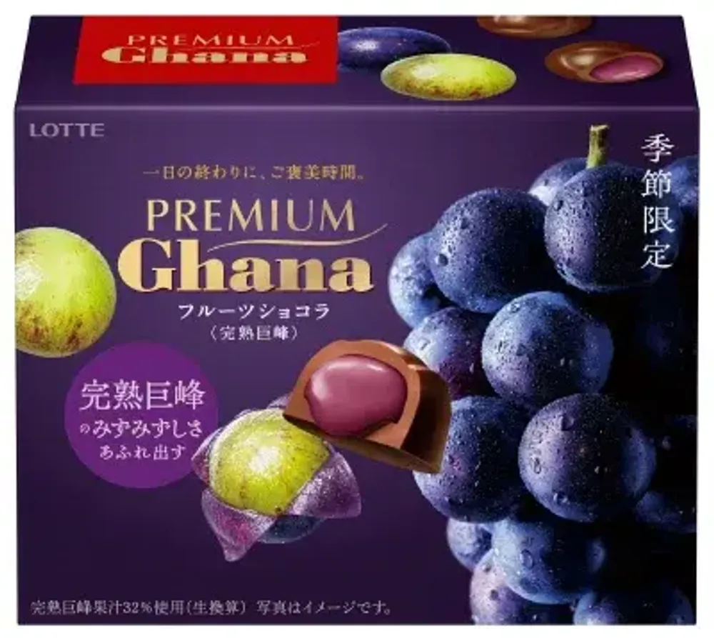 Шоколад Ghana Premium с начинкой из винограда "Спелый Кёхо", Lotte 65г