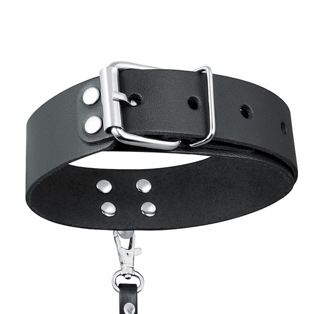 Черный кожаный ошейник с ремешком Bior Toys Notabu Real Leather NTB-80705