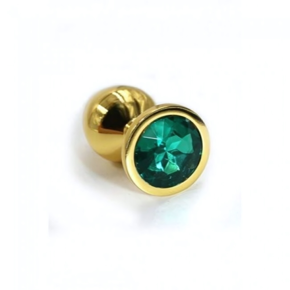 Металлическая анальная пробка Small dark green gold (Цвет: цвет пробки золотой, цвет камня: темно-зеленый.)