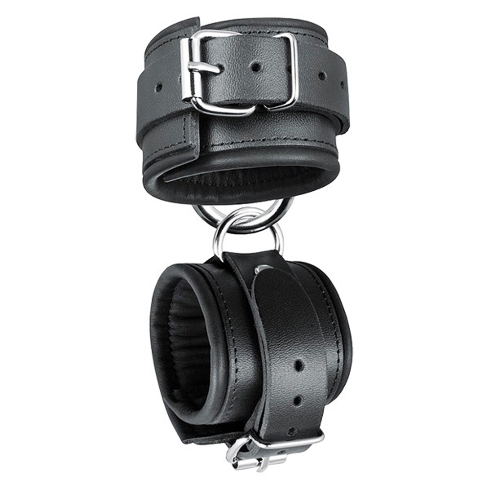 Черные широкие кожаные наручники Bior Toys Notabu Real Leather NTB-80707
