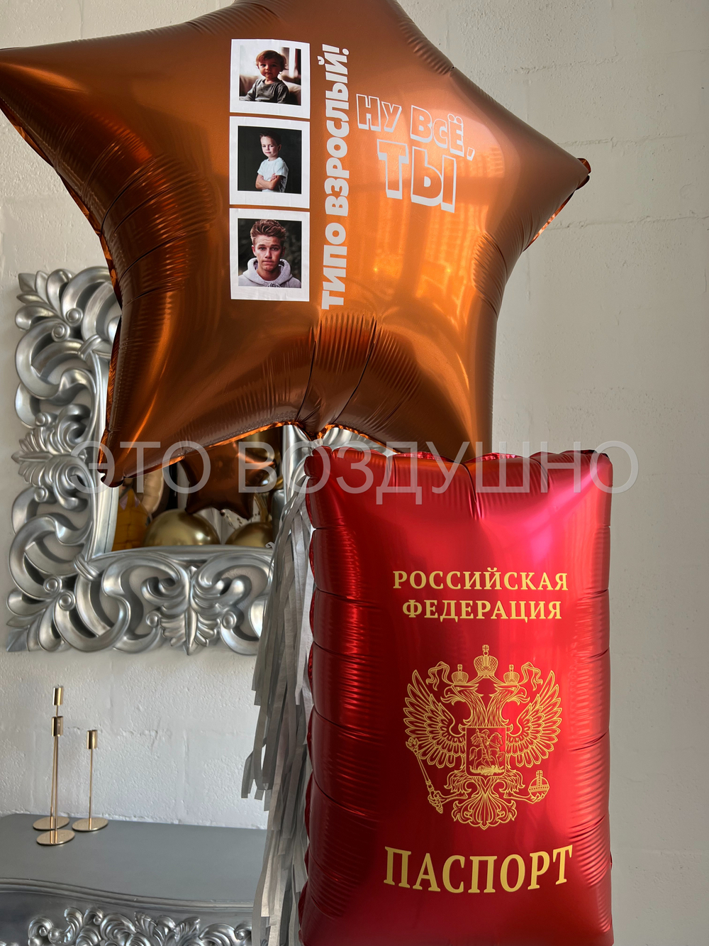 Воздушные шары с доставкой «Ну всё, ты взрослый!» , с фото, паспортом, и крутым котом