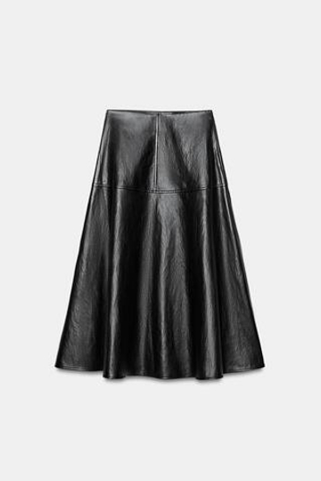 ZARA ЮБКА-НАКИДКА МИДИ ИЗ ИСКУССТВЕННОЙ КОЖИ, ЧЕРНЫЙ