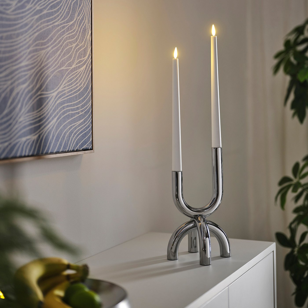 IKEA SNÖDUVA  (ИКЕА СНЁДУВА)  -  Подсвечник - на 2 свечи серебристый 25 см