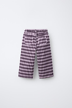 ZARA БРЮКИ WIDE LEG В РОМБ, ЛИЛОВЫЙ