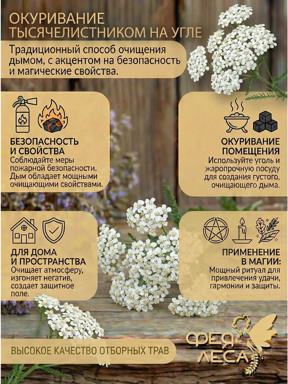 Тысячелистник соцветия для чая, свечей и магии