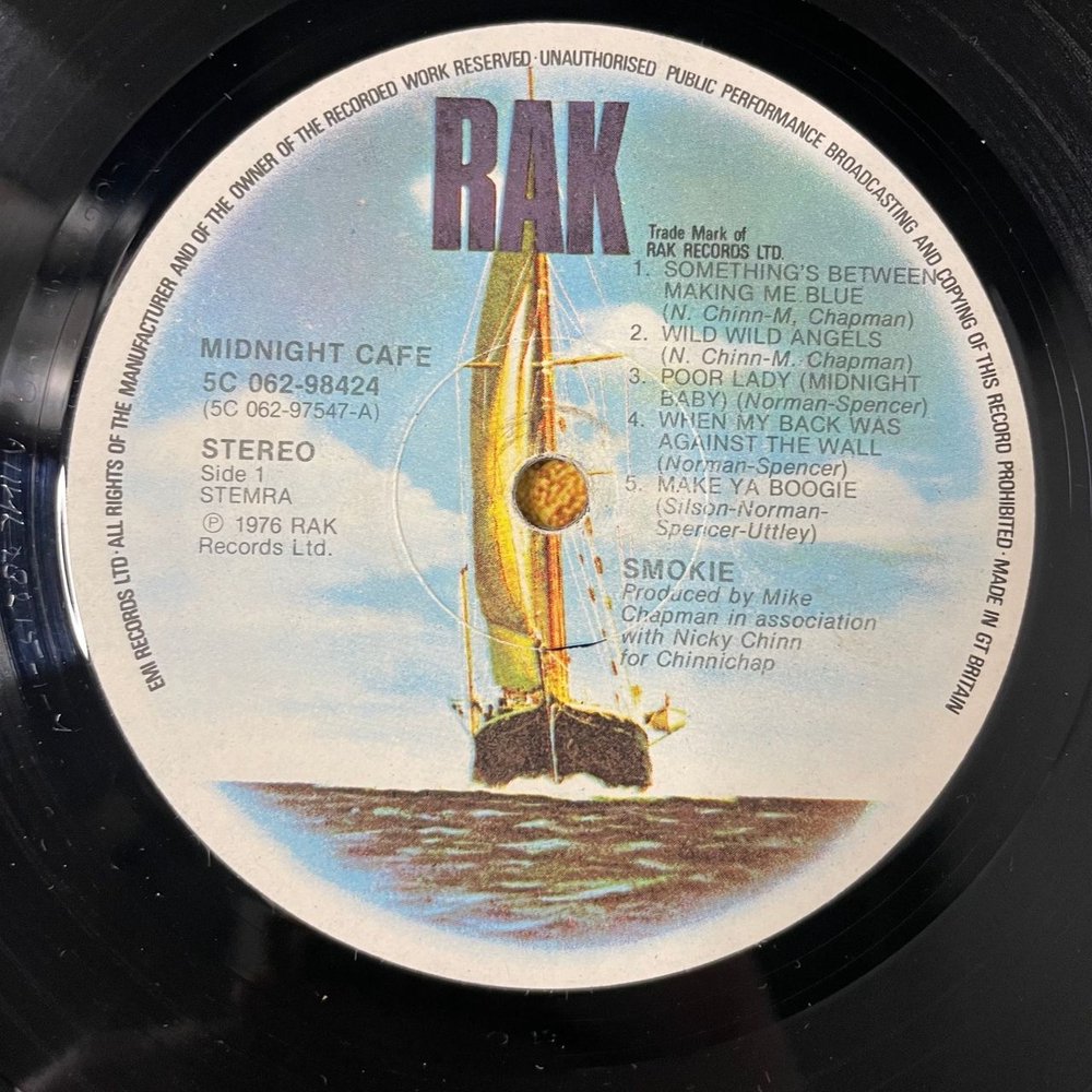 Винтажная виниловая пластинка LP Smokie Midnight Caf (Англия 1976) I'll Meet You At Midnight