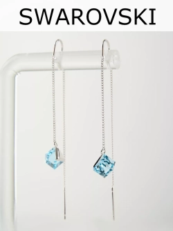 Серьги-протяжки Миражи с голубыми кубиками Swarovski