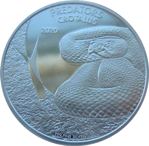 Конго 20 франков 2020 Гремучая змея Rattlesnake Хищники BU Серебро