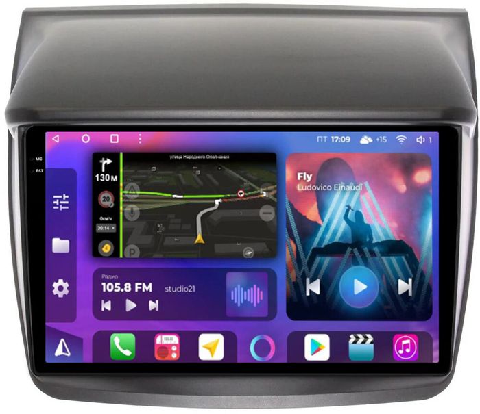Магнитола для Mitsubishi L200 4, Pajero Sport 2 2006-2016 - FarCar BM094M-2K монитор 9.5" 2K QLED на Android 14, Быстрая, CarPlay, 4G SIM-слот