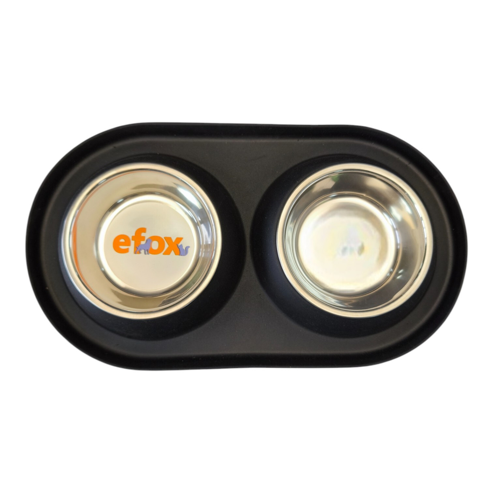 Комплект "efox" подставка с бортом из резины + две миски нержавейка