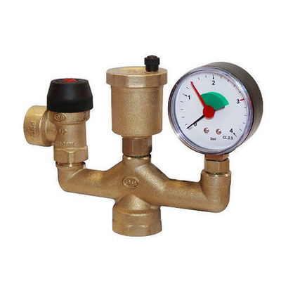 Группа безопасности котла STOUT - 1" (до 50 кВт, PN3, Tmax 110°C, без теплоизоляции)