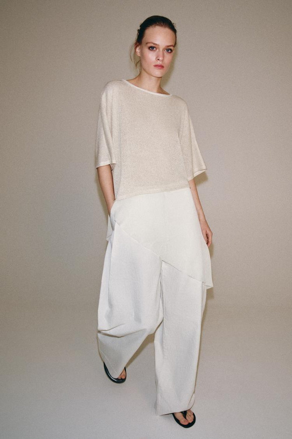ZARA ШИРОКИЕ БРЮКИ — ZW COLLECTION, ЭКРЮ