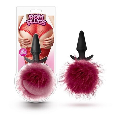 Силиконовая анальная пробка с бордовым заячьим хвостом Fur Pom Pom - 12,7 см. (Цвет: бордовый)