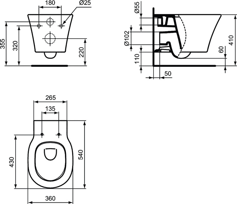 Унитаз подвесной Ideal Standard CONNECT AIR AquaBlade®, глубокий смыв, с крепежом (E005401)