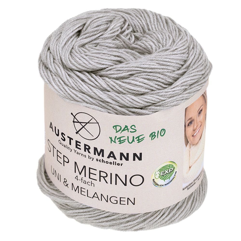 Пряжа Austermann (Аустерманн) Step Merino 4-fath Uni&amp;Melangen Gots / уп.5 мот. по 100 г, 400м, светло-серый