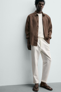 ZARA БРЮКИ-ДЖОГГЕРЫ NON IRON КОМФОРТНОЙ ПОСАДКИ, ЖЕЛТОВАТО-БЕЛЫЙ