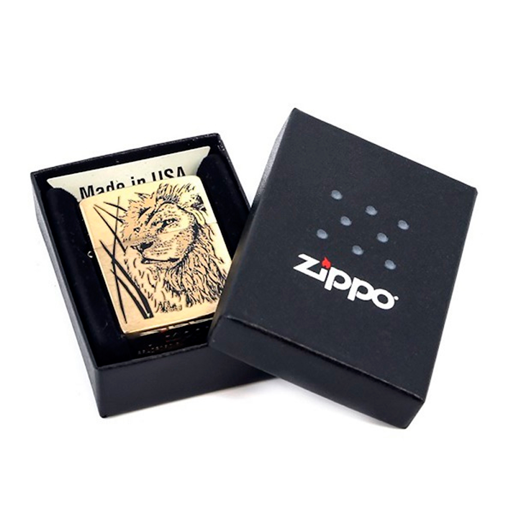 Зажигалка золотистая матовая Zippo Proud Lion с покрытием Brushed Brass
