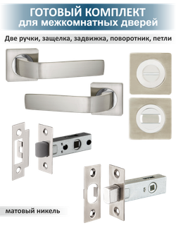 Ручка дверная с защёлкой и задвижкой EVO матовый никель