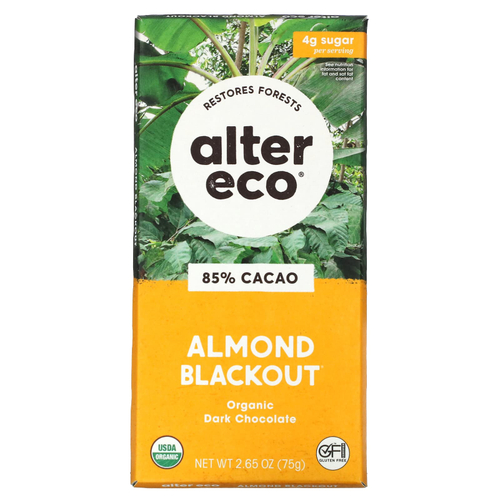 Alter Eco, органический темный шоколад, миндаль, 85% какао, 75 г (2,65 унции)