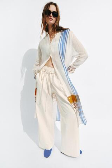 ZARA БРЮКИ ИЗ ПОПЛИНА — ZW COLLECTION, ЭКРЮ