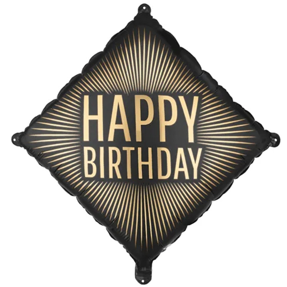 Купить черный шар в форме ромба с надписью Happy Birthday