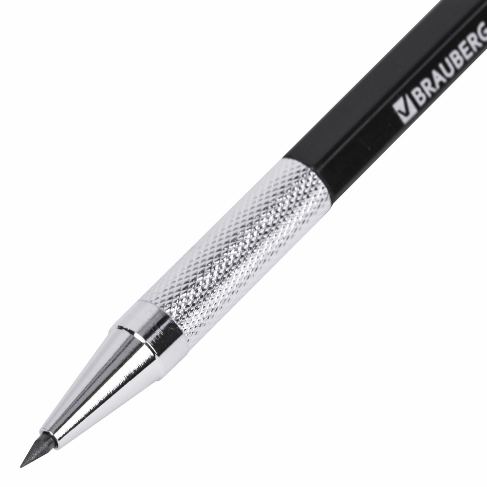 Карандаш механический цанговый 2 мм, HB, BRAUBERG "METALLIC X-20", металлические детали, 181976