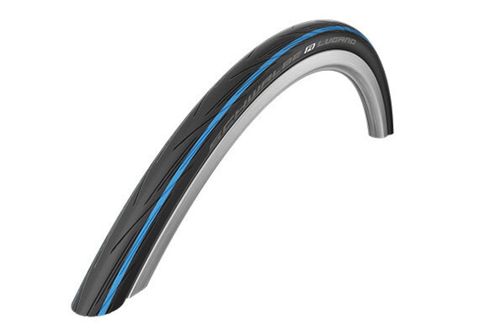 Покрышка SCHWALBE LUGANO 700x25C, слик с кевларовым защитным слоем, чёрно-синяя, 85-115psi, 350гр.
