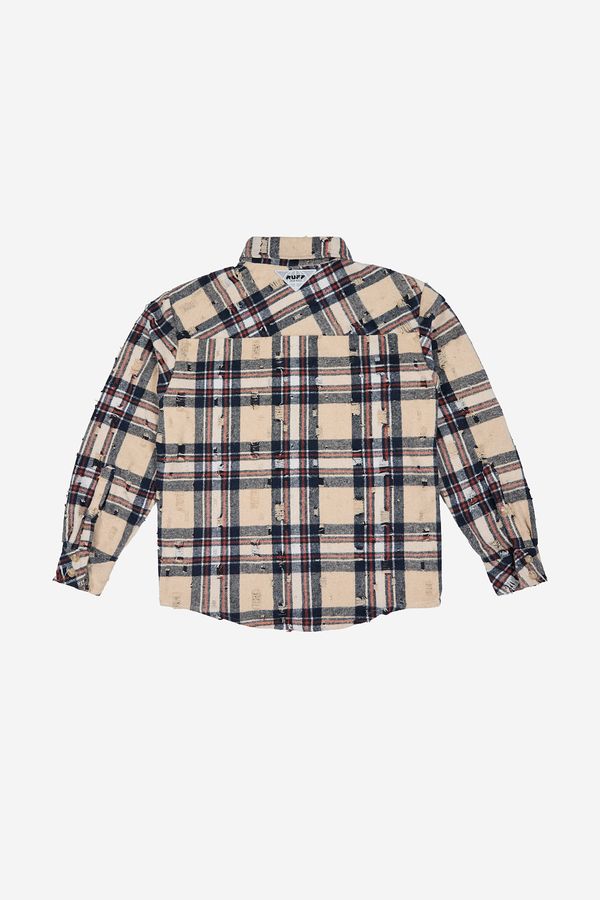 Рубашка ripped plaid бежевая - фото 4